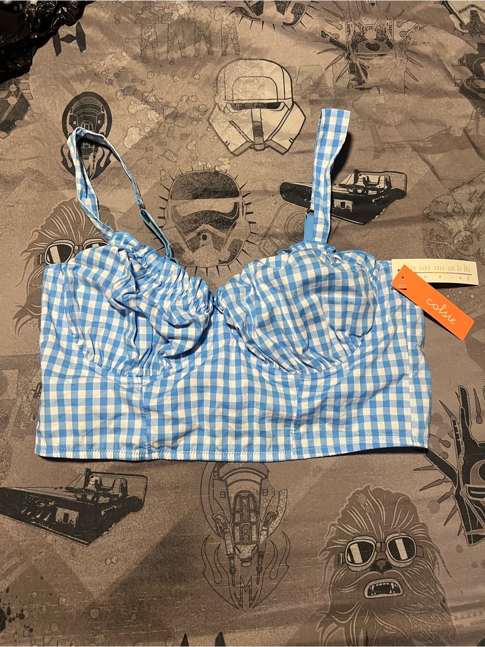 Xhilaration Blue & White Gingham Bustier Crop Top